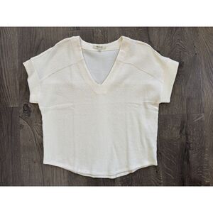 NEW Madewell V-Neck Crop Cotton Short Sleeve Shirt Blouse Top White Ivory XXS